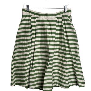 Modcloth Womens Dusk and Stunner Full Skirt L Green White Stripe Retro Twee